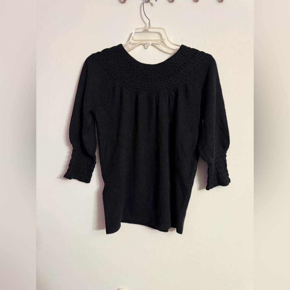LORD & TAYLOR Classic Black Quilted Boat Neck 100% Cashmere Sweater XS - Picture 5 of 5